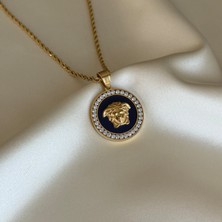 Laria Jewelry Taşlı Lacivert Medusa Kolye