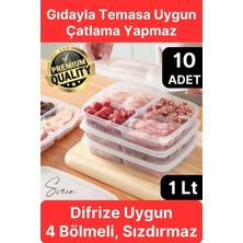 Svein 10 Adet 1 Lt 4 Bölmeli Difriz Dondurulmuş Öğünlük Et Sebze Saklama Kabı Derin Dondurucu Organizer