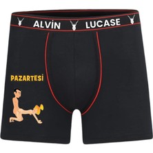 Alvin Lucase 7 Adet Boxer 7 Gün 7 Farklı Pozisyon Özel Tasarım Hafta Temalı Eğlenceli Erkek Komik Boxer Siyah