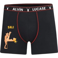 Alvin Lucase 7 Adet Boxer 7 Gün 7 Farklı Pozisyon Özel Tasarım Hafta Temalı Eğlenceli Erkek Komik Boxer Siyah