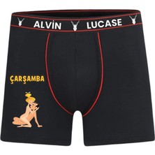 Alvin Lucase 7 Adet Boxer 7 Gün 7 Farklı Pozisyon Özel Tasarım Hafta Temalı Eğlenceli Erkek Komik Boxer Siyah