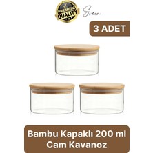 Svein Premium Bambu Kapaklı Hava Geçirmez Sızdırmaz Küçük Cam Kavanoz Şeffaf 200 ml Yulaf Kahve Baharat