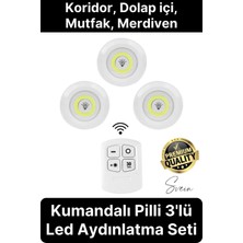 Svein Kablosuz Uzaktan Kumandalı Beyaz 3lü LED Okuma Işık Gece Lambası Mutfak Dolap Koridor Pilli Dolapiçi
