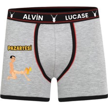 Alvin Lucase 7 Adet Boxer 7 Gün 7 Farklı Pozisyon Özel Tasarım Hafta Temalı Eğlenceli Erkek Komik Boxer Siyah-Gri