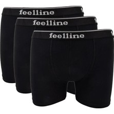 3 Adet Feelline Siyah Pamuklu Doğal Likralı Erkek Boxer
