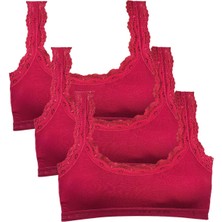 3 Adet Dantel Nakış Işlemeli Pedli Bambu Kadın Büstiyer Bordo