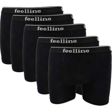 5 Adet Feelline Siyah Pamuklu Doğal Likralı Erkek Boxer