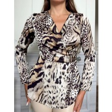 Cappadocean Leopar Desenli Saten Bluz