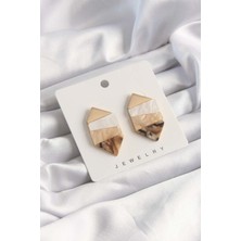 Ezo Concept Pirinç Bej Beyaz Renkli Desenli Geometrik Küpe