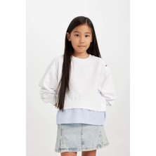 DeFacto Kız Çocuk Relax Fit Bisiklet Yaka Etek Ucu Detaylı Sweatshirt D0703A824AU
