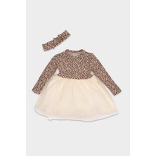 DeFacto 2'li Takım Leopar Desenli Uzun Kollu Fitilli Kaşkorse Elbise Saç Bantlı Kız Bebek D7422A524WN