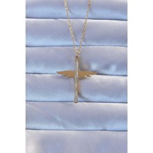 Clariss 316L Çelik Altın Renk Zirkon Taşlı Mikail Kolye