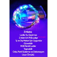 Suled   3 Metre Pilli Rgb Peri LED İnce Tel Dekoratif Lambası Renkli Dekor Perde Ledli Bahçe Oda Kafe Duvar