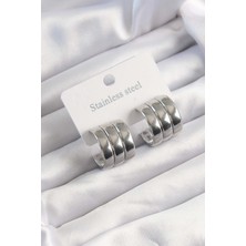 Clariss 316L Çelik Gümüş Renk 3lü Görünüm Bombe Model Yarım Halka Küpe