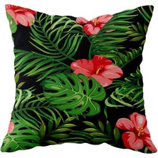 Woodhub Tropikal Yaprak Çiçekli Çift Taraflı Gizli Fermuarlı Yastık Kılıfı Kırlent Koltuk Yastık Kılıfı