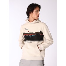 Bej Erkek Kapüşon Yaka Relaxed Fit Baskılı Sweatshirt D4WM-SWT3326