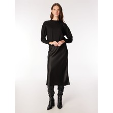 Fabrika Bisiklet Yaka Payetli Siyah Kadın Sweatshırt F4WL-SWT0130
