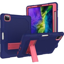 Forestl Digital Izgara Dokusu Tpu Pc Silikon Combo iPad Pro 12.9 (2022 2021 2020) Standlı Lacivert Tablet Kılıfı (Yurt Dışından)