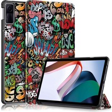 4u Sky Xiaomi Redmi Pad 10.6 Desen Baskı Pu Deri Anti Drop Üç Katlı Stand Otomatik Uyandırma Uyku Graffiti Tablet Kılıfı (Yurt Dışından)