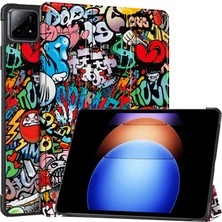 4u Sky Xiaomi Pad 6 S Pro 12.4 Deri Üç Katlı Stand Desen Baskı Graffiti Tablet Kılıfı (Yurt Dışından)