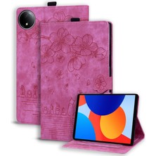 4u Sky Xiaomi Redmi Için Pad Se 4g 8.7 Inç Kart Yuvalı Deri Standı Folio Çiçek Kedi Tablet Kılıfı (Yurt Dışından)