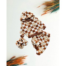 Neşeli Bebekler Liverpool Ayıcık Desen Welsoft Kumaş Kapüşonlu Panduflu Takım Kiremit