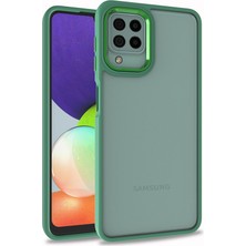 Kilifolsun - Samsung Galaxy M32 - Kılıf Arkası Şeffaf Kamera Çevresi Parlak Zıt Renkli Flora Kapak - Yeşil