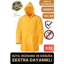 Svein Premium Sarı Xxl 150 gr Kapüşonlu Cepli Yağmurluk Su Rüzgar Soğuk Geçirmez Unisex Çıtçıtlı Pardösü