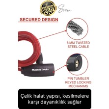 Svein Premium Anahtarlı Çelik Halatlı Dayanıklı Bisiklet Motosiklet Scooter Kilidi 150 cm Güvenli Pratik