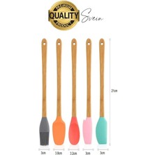 Svein Mini Spatula Kaşık Fırça Setleri Yapışmaz Silikon Tencere Ahşap Saplı Renkli Pişirme Mutfak Araçları