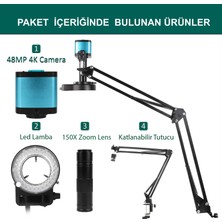 Triline 48MP 4K 60F/S Endüstriyel Mikroskop Katlanabilir Tutucu 150X Zoom Lensli 56 LED Halka Işık