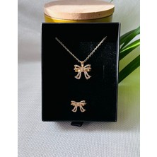 Gold Zirkon Taşlı Fiyonk Model Zirkon Takı Seti