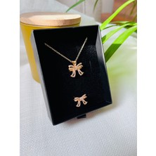 Gold Zirkon Taşlı Fiyonk Model Zirkon Takı Seti