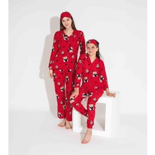 Yeni Sezon Sonbahar/Kış Kız Çocuk Ayıcık Desenli Süet Pijama Takımı 2724-2 Kırmızı