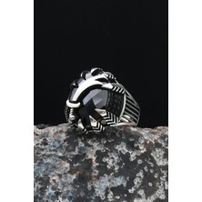 Prestige Gümüş Hz. Ali Zülfikar Figürlü 925 Ayar Gümüş Erkek Yüzüğü Siyah Zirkon Taşlı 901231