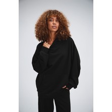 Kadın Timeless Oversize Siyah Hoodie Sweatshirt