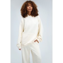 Kadın Timeless Oversize Krem Hoodie Sweatshirt