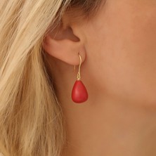 Nox Jewelry 925 Ayar Gümüş Değerli ve Doğal Mercan Taşlı Damla Küpe - ES00143