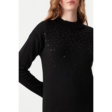 Kadın Yarım Boğazlı Payet Detaylı Triko Kazak