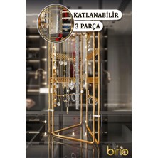 Tekno Trust Metal Takı Düzenleyici Organizeri Kutusu Dekoratif Takı Standı 3 Parça Kolye Yüzük Küpelik Altın Mü