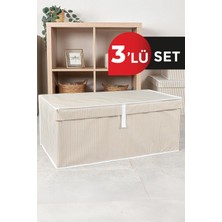 Tela Kahverengi 3 Adet Kapaklı Çok Amaçlı Hurç, Kutu Mega Plus 70X40X30 cm Yıkanmaz 3 Polyester Kah