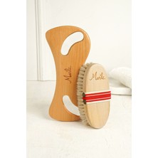 %100 Doğal At Kılı Fırçası ve Ahşap Masaj Aleti 2'li Bakım Seti