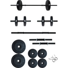 Fitset Vinyl 25 kg Kombo Halter Seti ve Dambıl Seti Ağırlık Fitness Seti Siyah