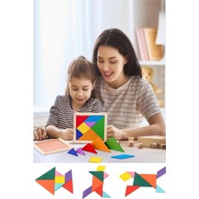 Tekno Trust 5+ Yaş Ahşap Tangram Zeka Gelişim Eğitici Oyuncak Mini Boy 7x7 cm 1 Parça Turuncu