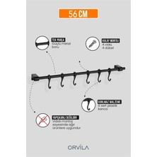 Orvila Metal Siyah Metal Mutfak ve Banyo Askısı 6 Kancalı Askı Demiri 56 cm Çubuk Siyah 6