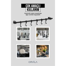 Orvila Metal Siyah Metal Mutfak ve Banyo Askısı 6 Kancalı Askı Demiri 56 cm Çubuk Siyah 6