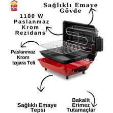 İnova Büyük Boy 40X30 cm Elektrikli Izgara Barbekü Mangal Kebapçı Balıkçı Emaye Gövdeli + Emaye Tepsili