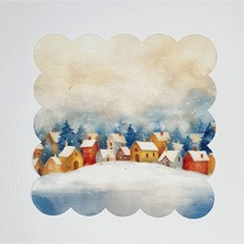 Deco Sulu Boya Kış Köyü Desenli Lazer Kesim Yıkanabilir Kokteyl Peçetesi