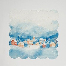 Deco Minimalist Sulu Boya Köy Desenli Lazer Kesim Yıkanabilir Kokteyl Peçetesi