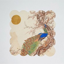 Deco Tavuskuşu Japon Çiçekleri Desenli Lazer Kesim Yıkanabilir Kokteyl Peçetesi